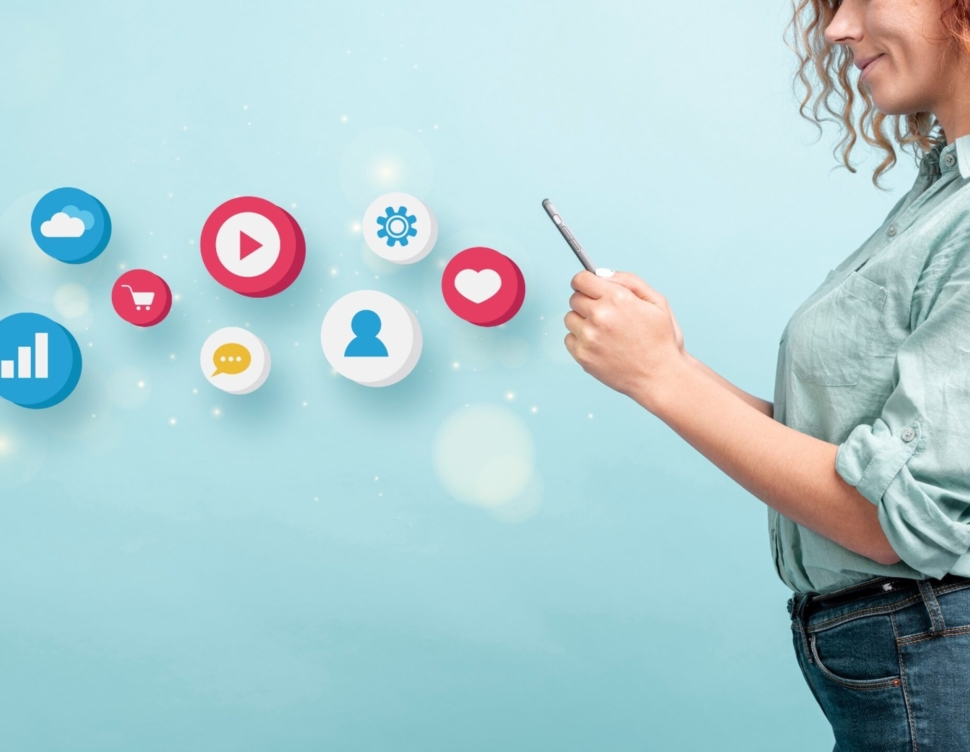 A girl with tablet and social media icons